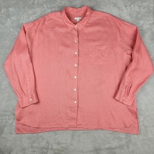 J. Jill 100% Linen Button Down Shirt Pink Long Sleeve Petite Size XL PXL